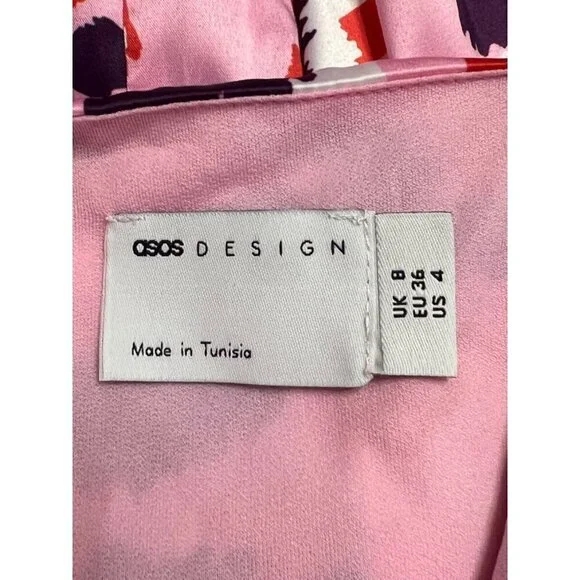 Asos Design Midi Dress Size 4 Satin Cami Pink Purple Leopard‎ Ruched Side Party - Picture 11 of 16